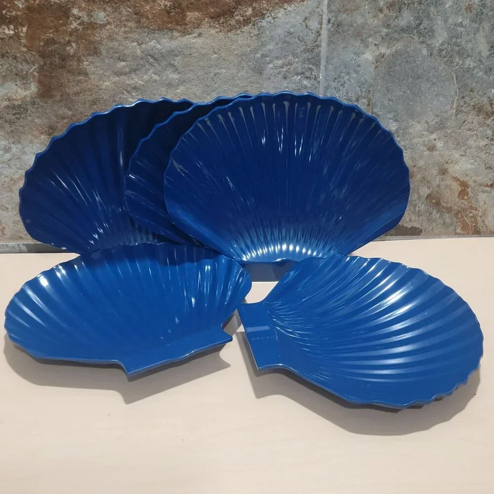 Pier 1 Scalloped Shell Shaped Blue Salad Plates Set of 5